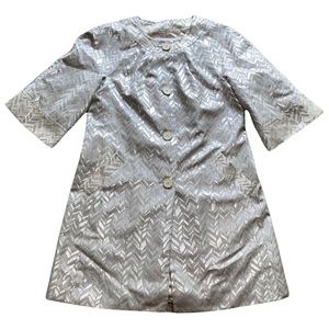 NWOT Trina Turk Silver Metallic Chevron Pattern Long Duster Jacket sz 10